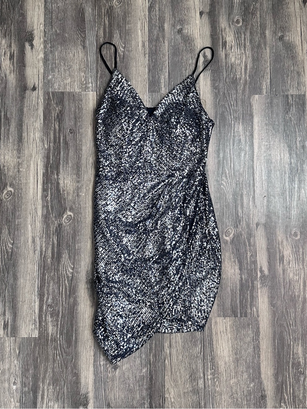 Crystal Doll Glittery Silver Sequin Mini Dress – Size 7